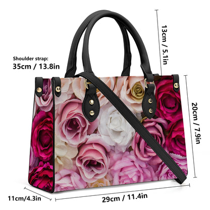 Luxury Women PU Tote Bag - Black with Roses