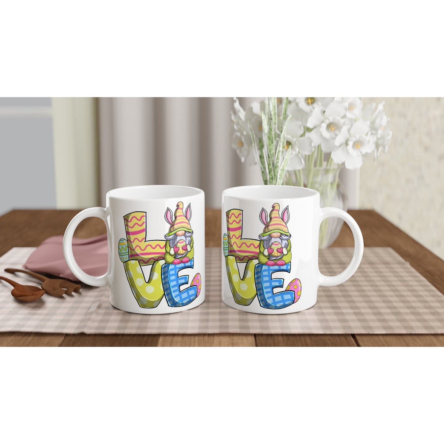 White 11oz Ceramic Mug, Love, Easter decoration Home-clothes-jewelry