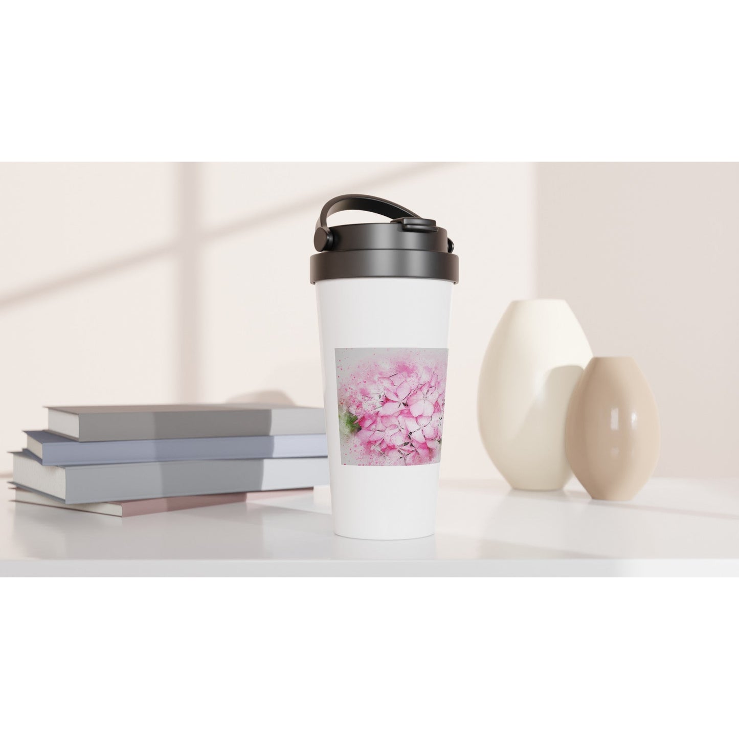 White 15oz Stainless Steel Travel Mug Hydrangea, Mother's Day Home-clothes-jewelry