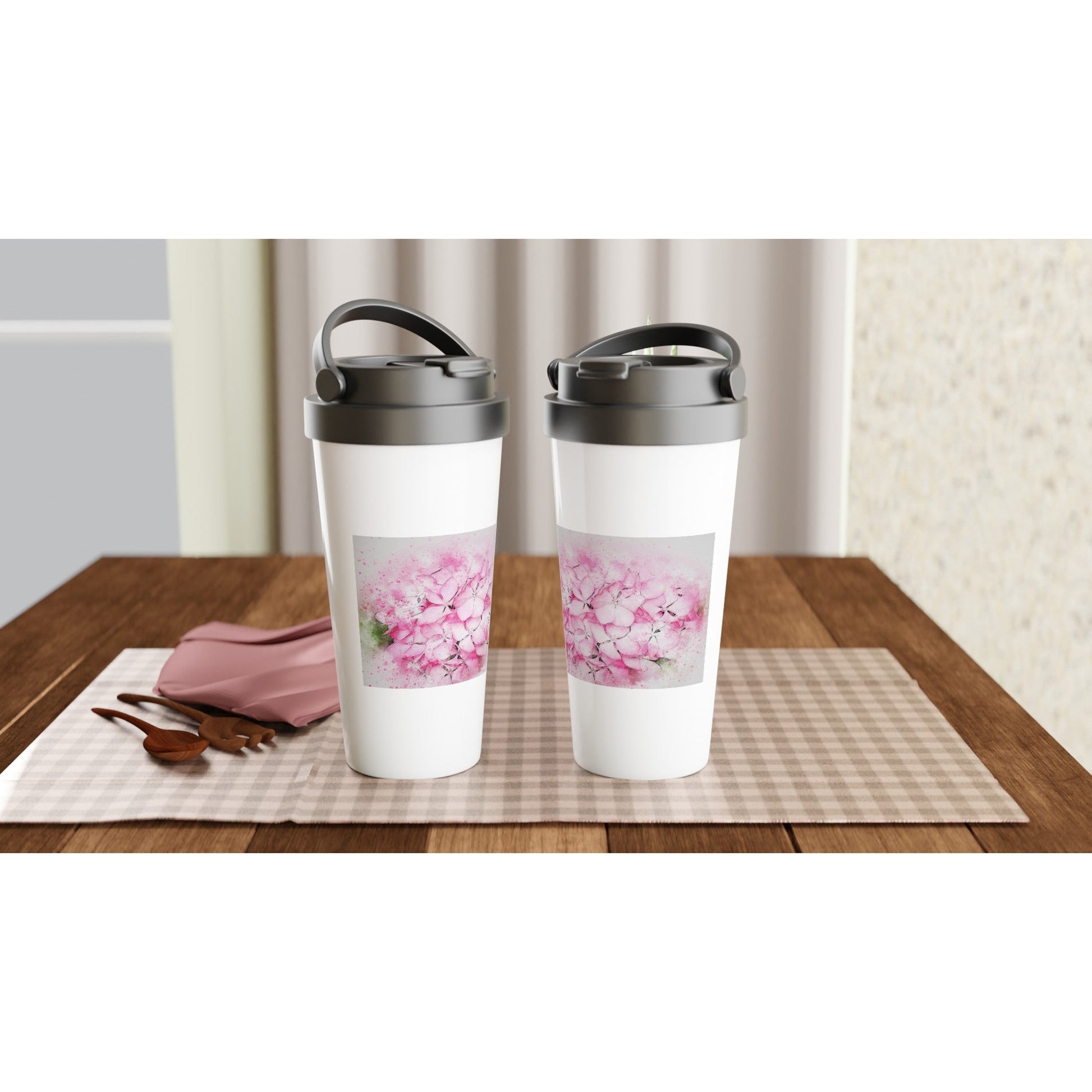 White 15oz Stainless Steel Travel Mug Hydrangea, Mother's Day Home-clothes-jewelry