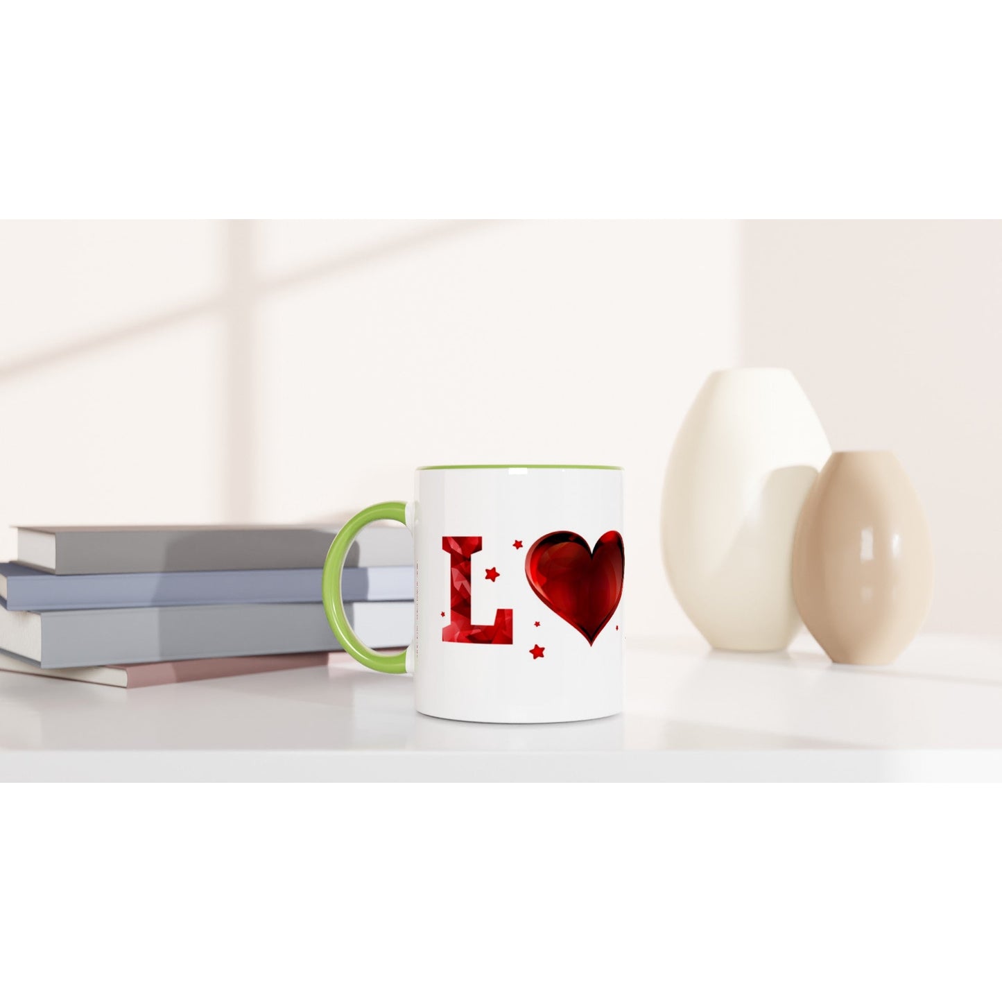 White Ceramic Mug with Color Inside, Love, Valentine's day gift, Birthday, Family, Anniversary, Wedding, friends gift Home-clothes-jewelry