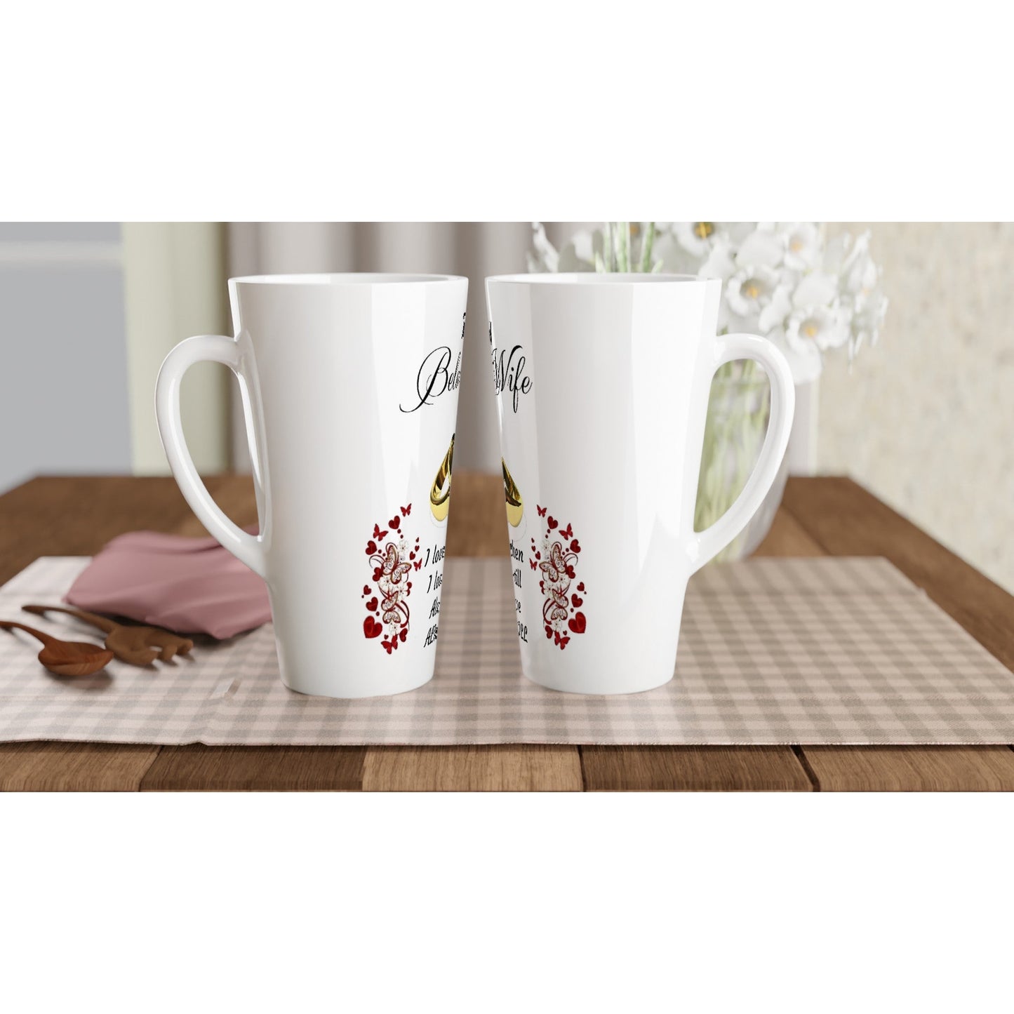 White Latte 17oz Ceramic Mug, To my beloved Wife Home-clothes-jewelry