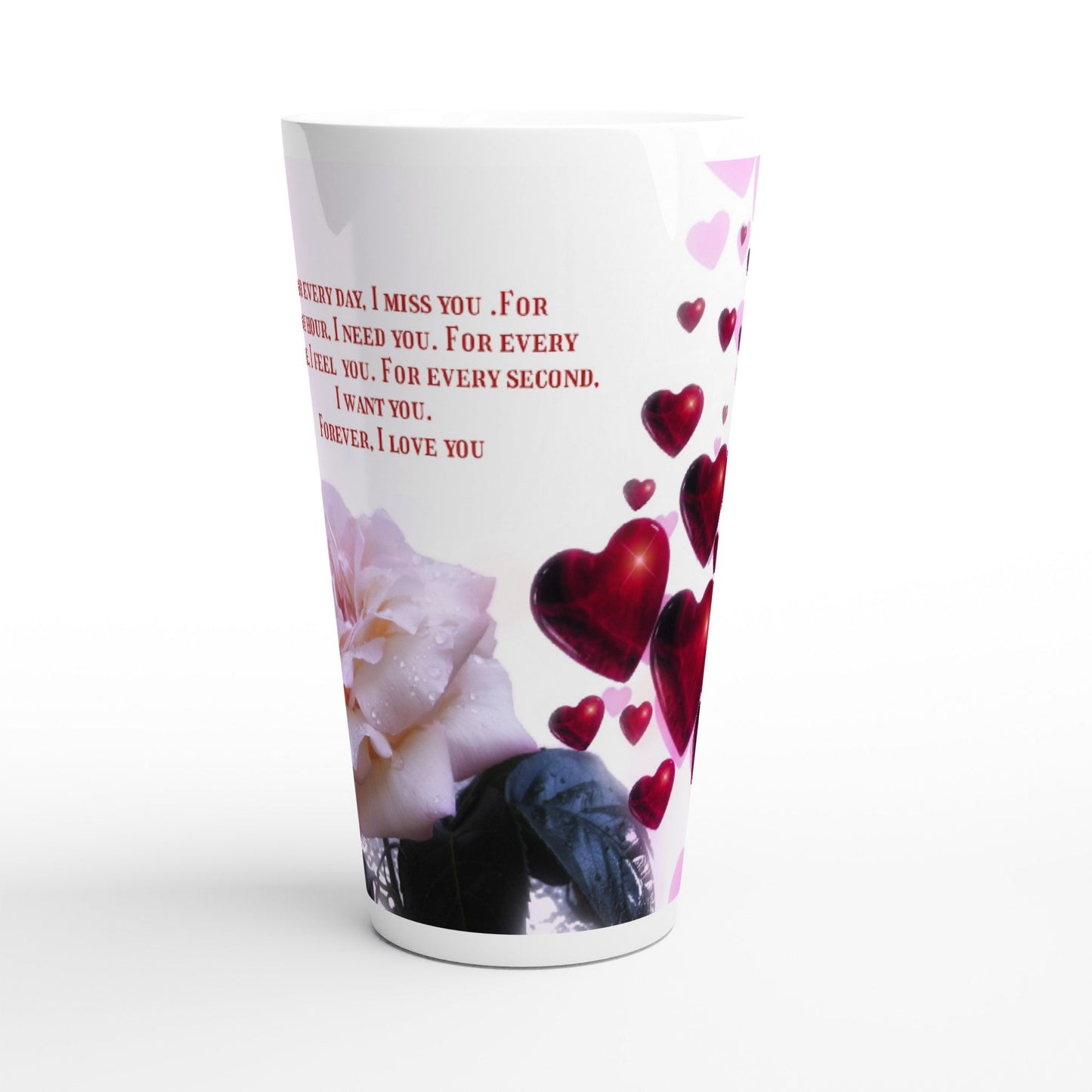 White Latte Ceramic Mug, Love, rose decor, For every day I love You Home-clothes-jewelry