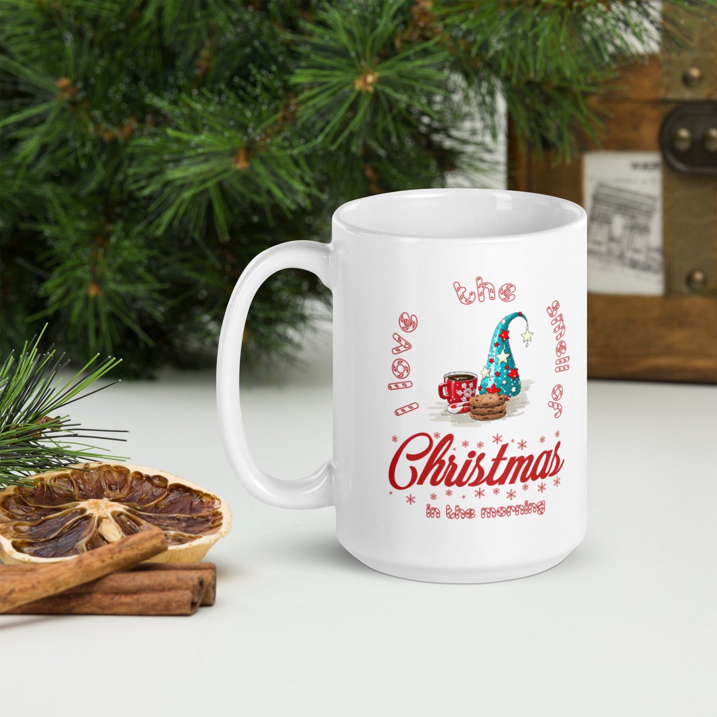 White glossy mug I love the smell of Christmas in the Morning Home-clothes-jewelry