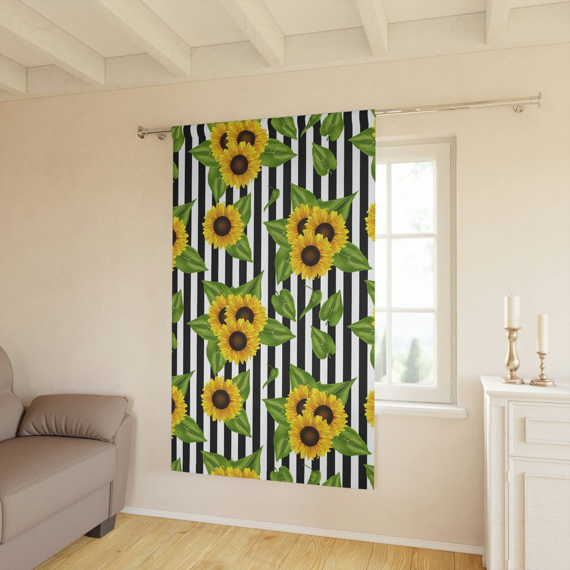 Window Curtains (1 Piece) Sunflowers on black and white Home-clothes-jewelry