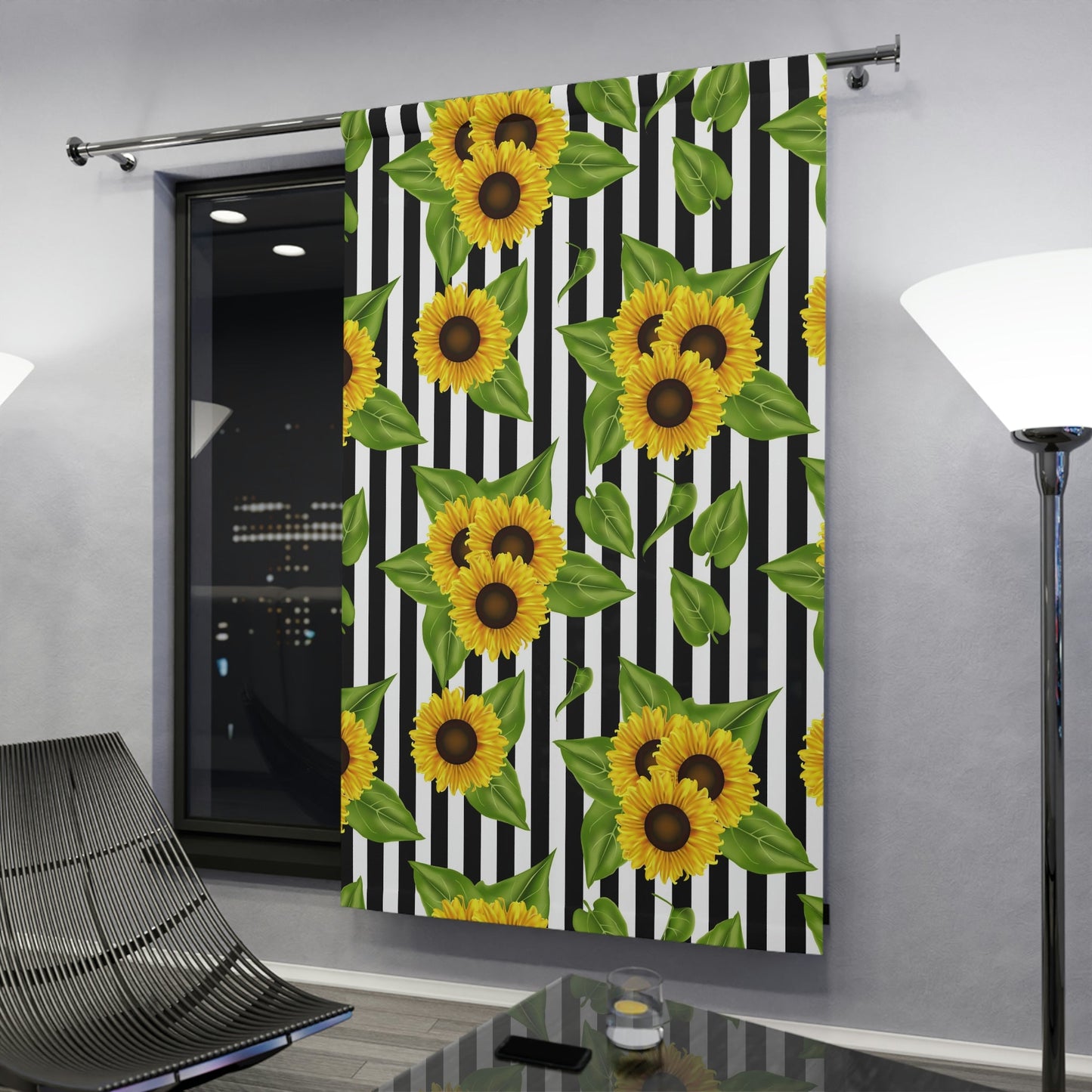 Window Curtains (1 Piece) Sunflowers on black and white Home-clothes-jewelry