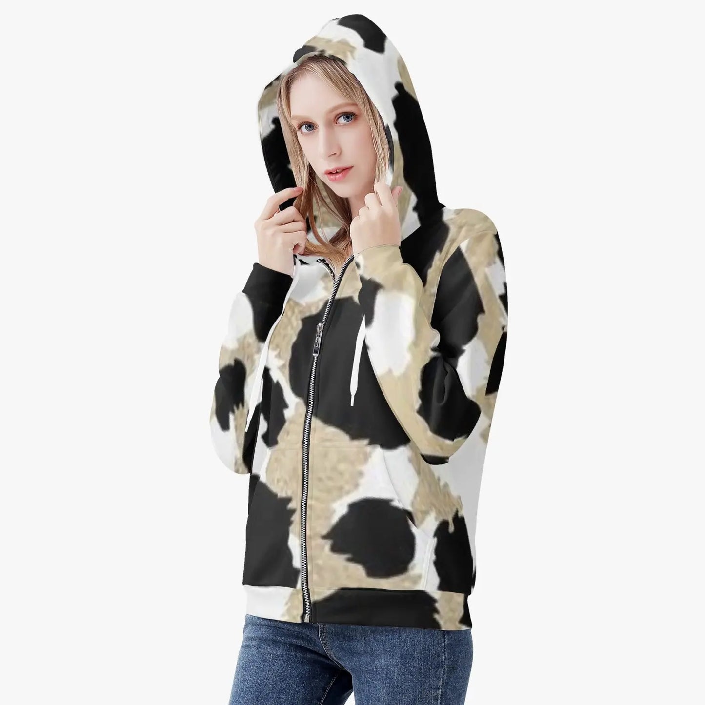 Women's AOP Full Zip Up Hoodie Leopard Home-clothes-jewelry