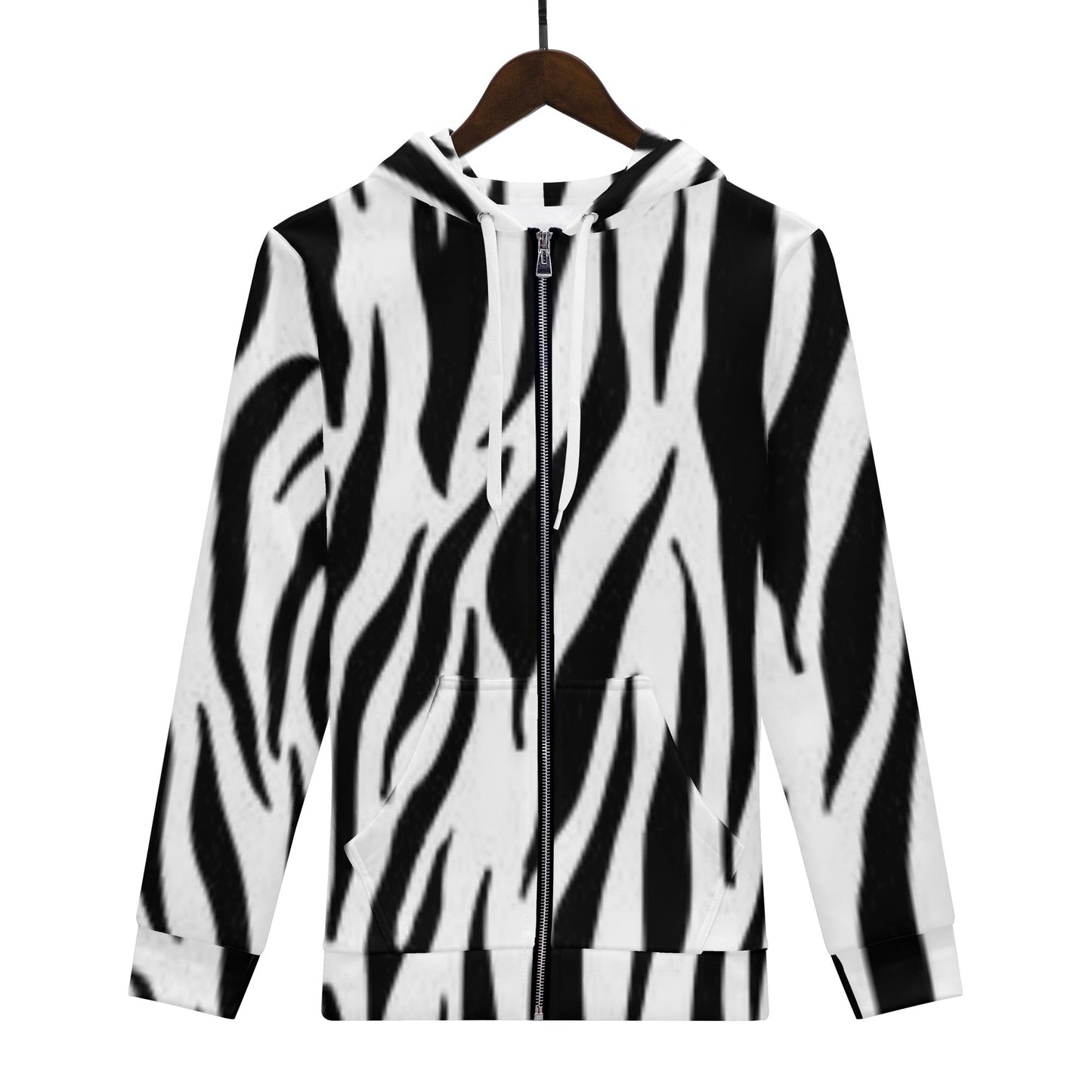 Women's All Over Print Zip Hoodie Tiger black and white Home-clothes-jewelry