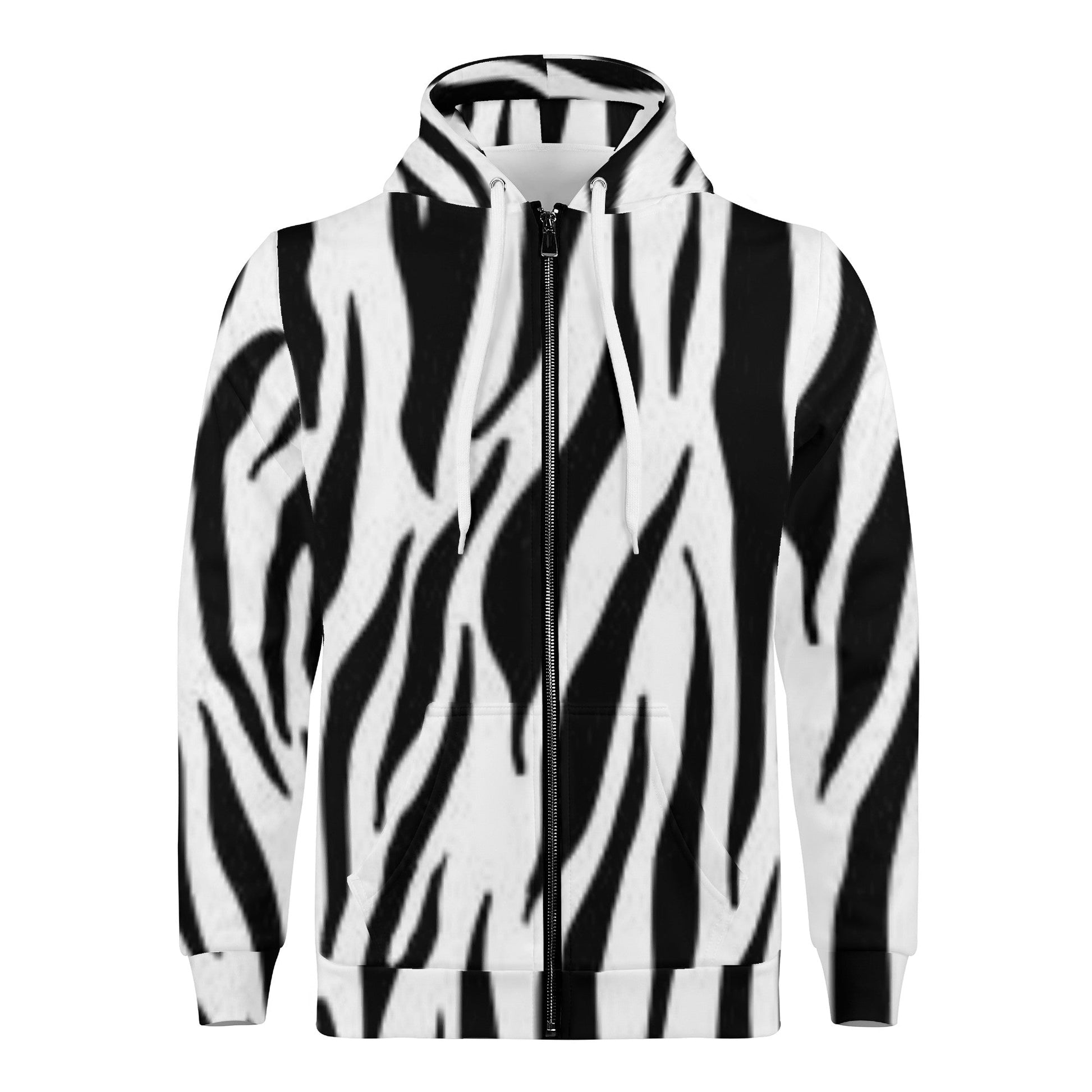 Women's All Over Print Zip Hoodie Tiger black and white Home-clothes-jewelry