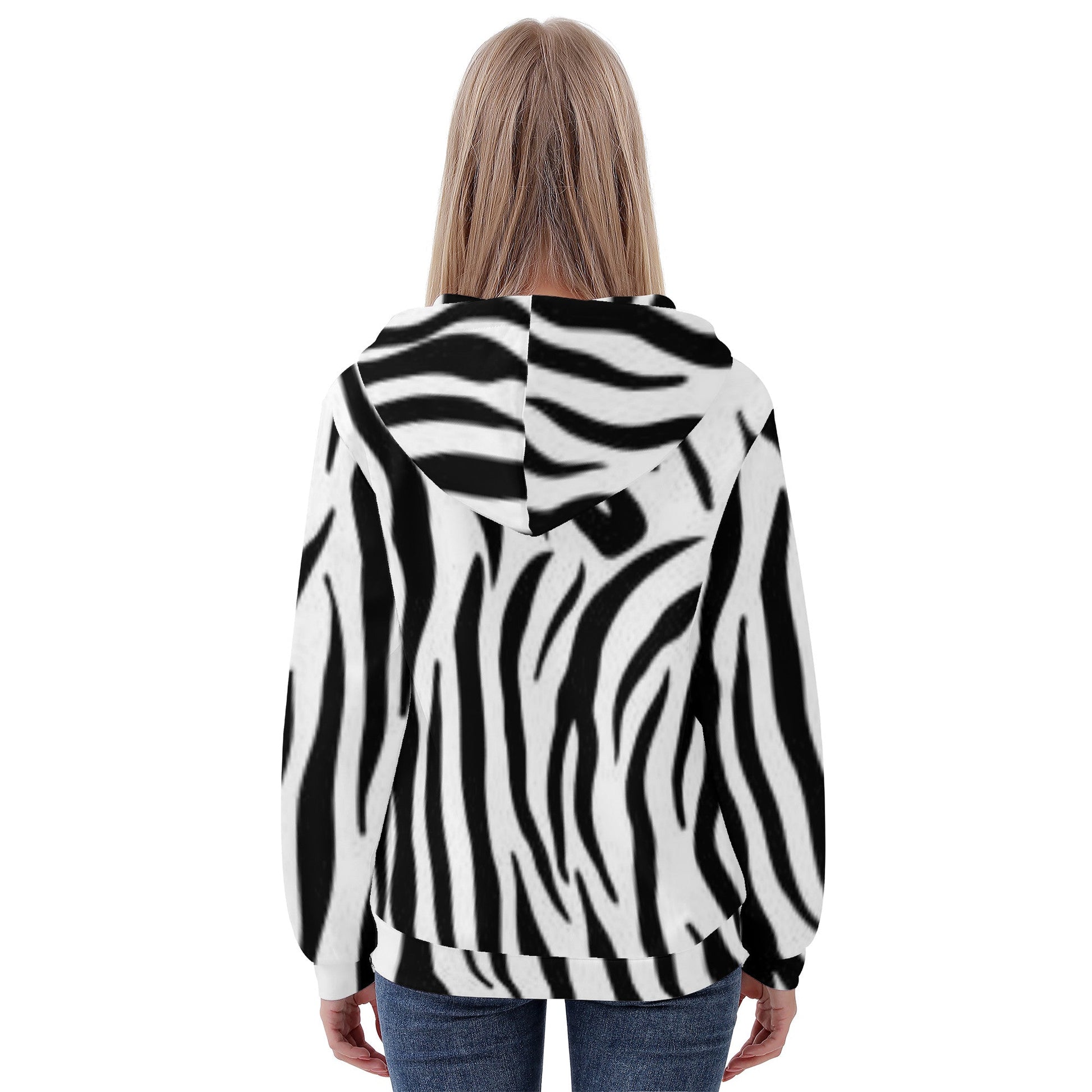 Women's All Over Print Zip Hoodie Tiger black and white Home-clothes-jewelry