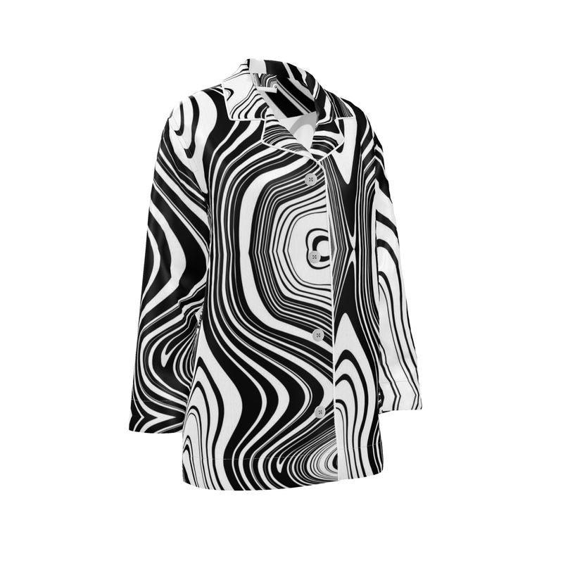 Women's Luxury Pajama Shirt abstract black white Home-clothes-jewelry