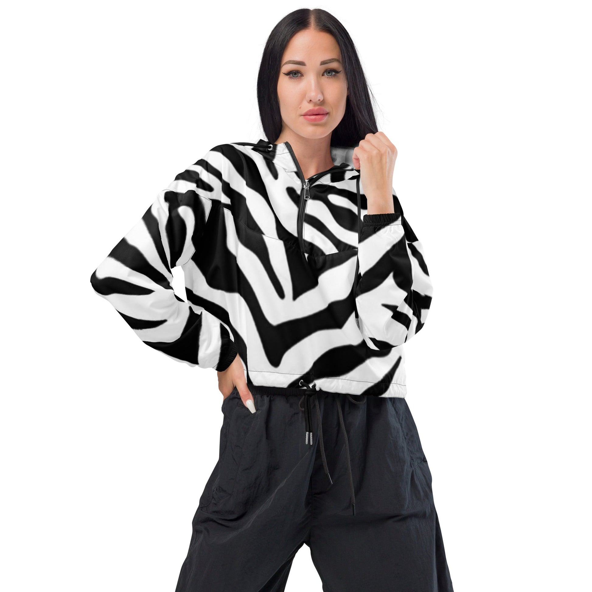 Women’s cropped windbreaker Zebra stripes Home-clothes-jewelry