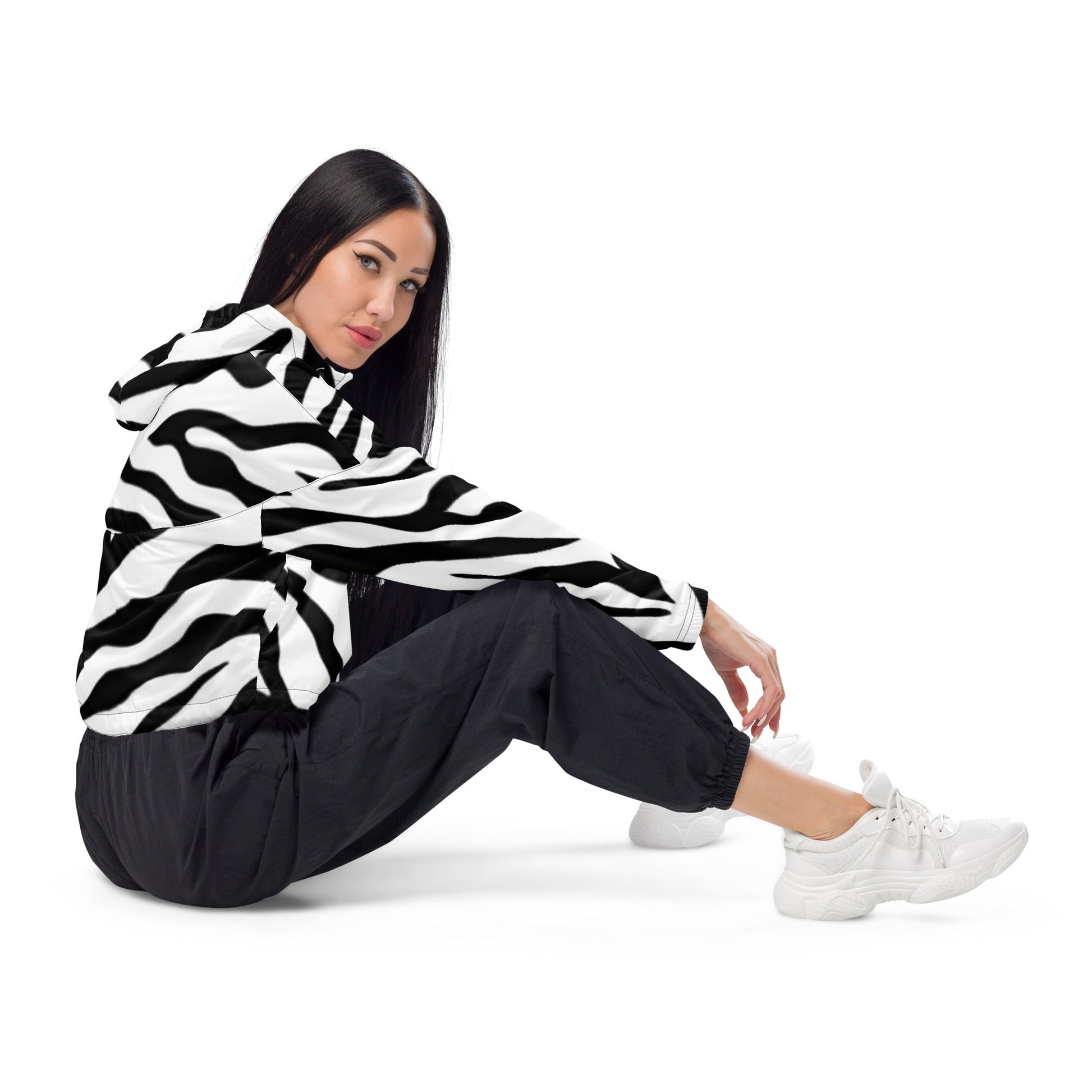 Women’s cropped windbreaker Zebra stripes Home-clothes-jewelry