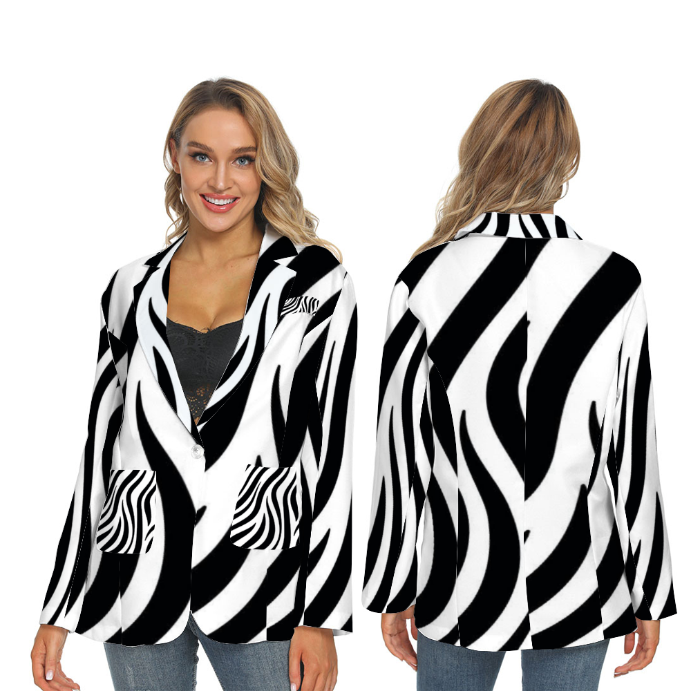 Womens Casual Suit Blazer Coat Fashion Light Coat Black And White Tiger decoration Home-clothes-jewelry