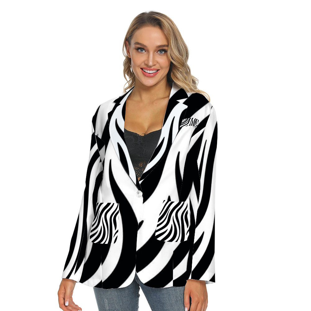 Womens Casual Suit Blazer Coat Fashion Light Coat Black And White Tiger decoration Home-clothes-jewelry