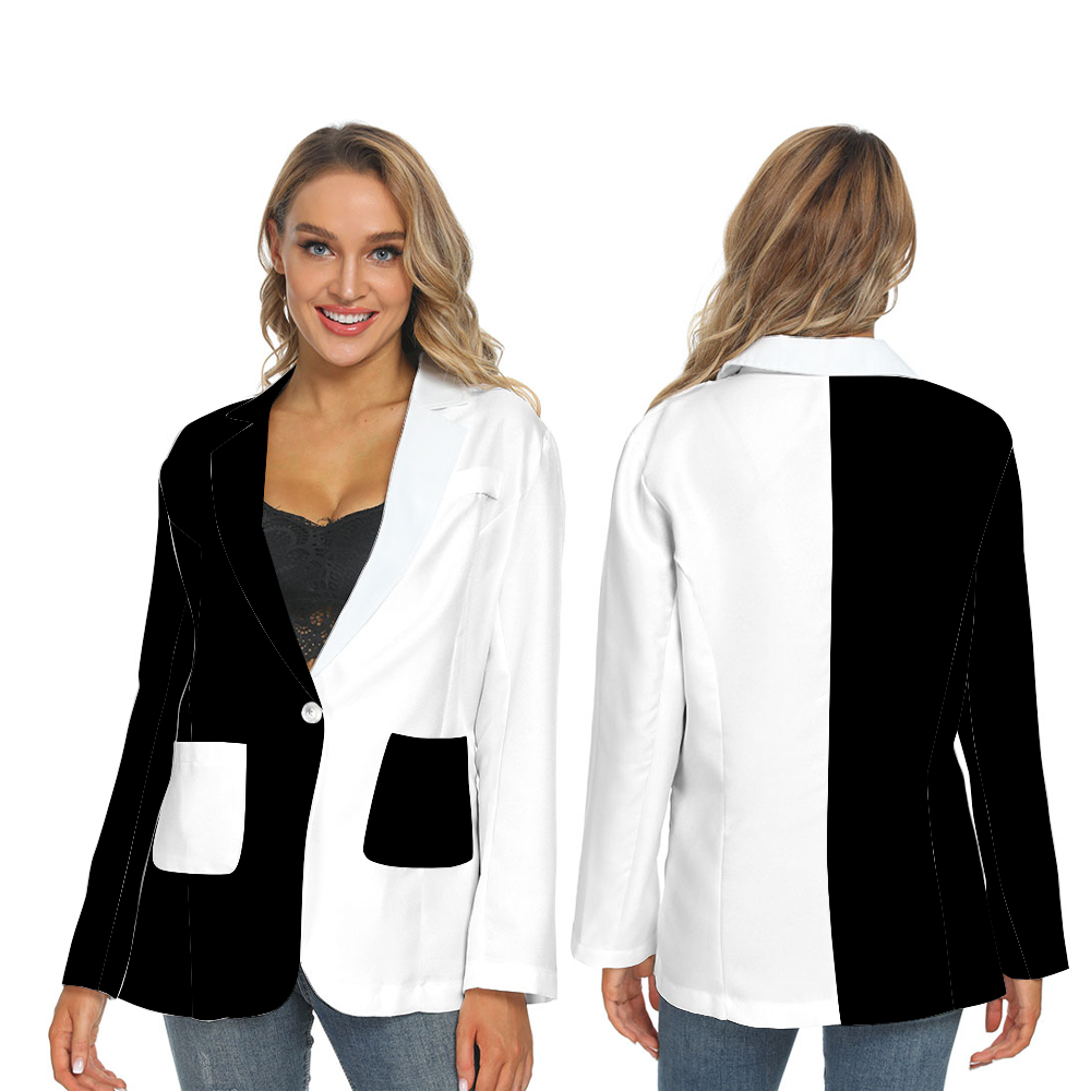 Womens Casual Suit Blazer Coat Fashion Light Coat Half black half white Home-clothes-jewelry