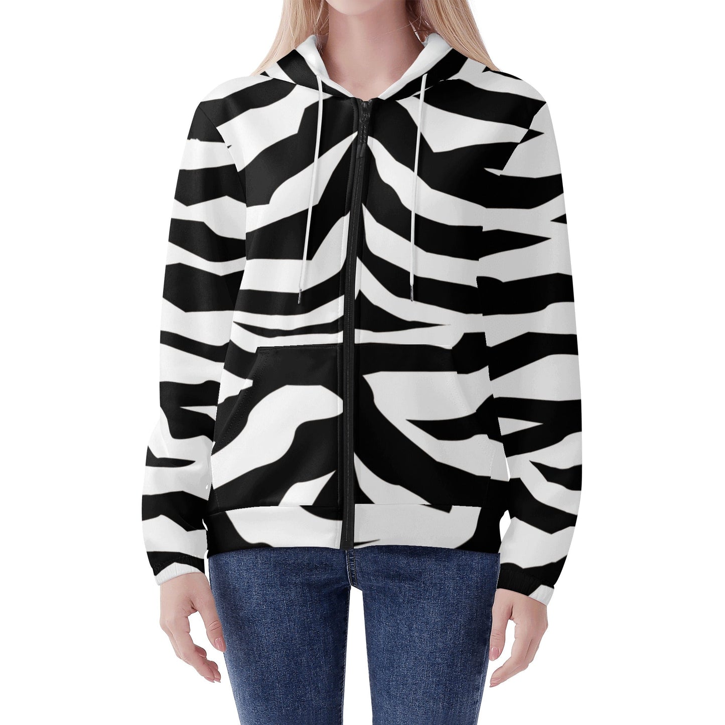 Womens Lightweight Zipper Jumper Sweatshirt Hoodie Zebra decoration Home-clothes-jewelry