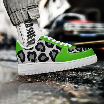 Low Top Unisex Sneakers Green with Leopard decoration