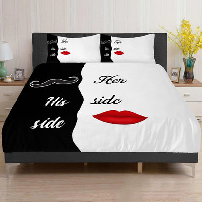 Bedding Her side, His side black and white funny decoration,lips and mustches