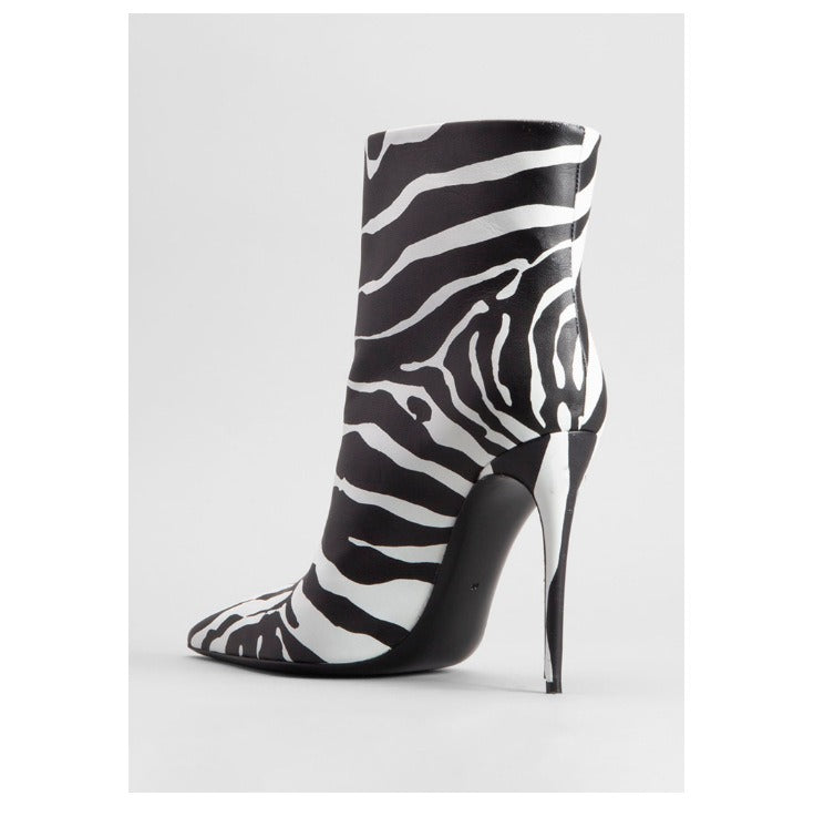 Zebra-Print Ankle Boots Pointed Toe Stiletto Heels Slip On Arrival Casual Winter Boots for Women Plus Size Home-clothes-jewelry
