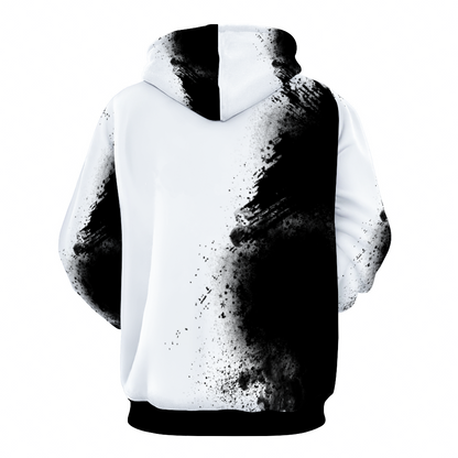 Customizable Unisex Black and White abstract Plush Hoodies with Pockets