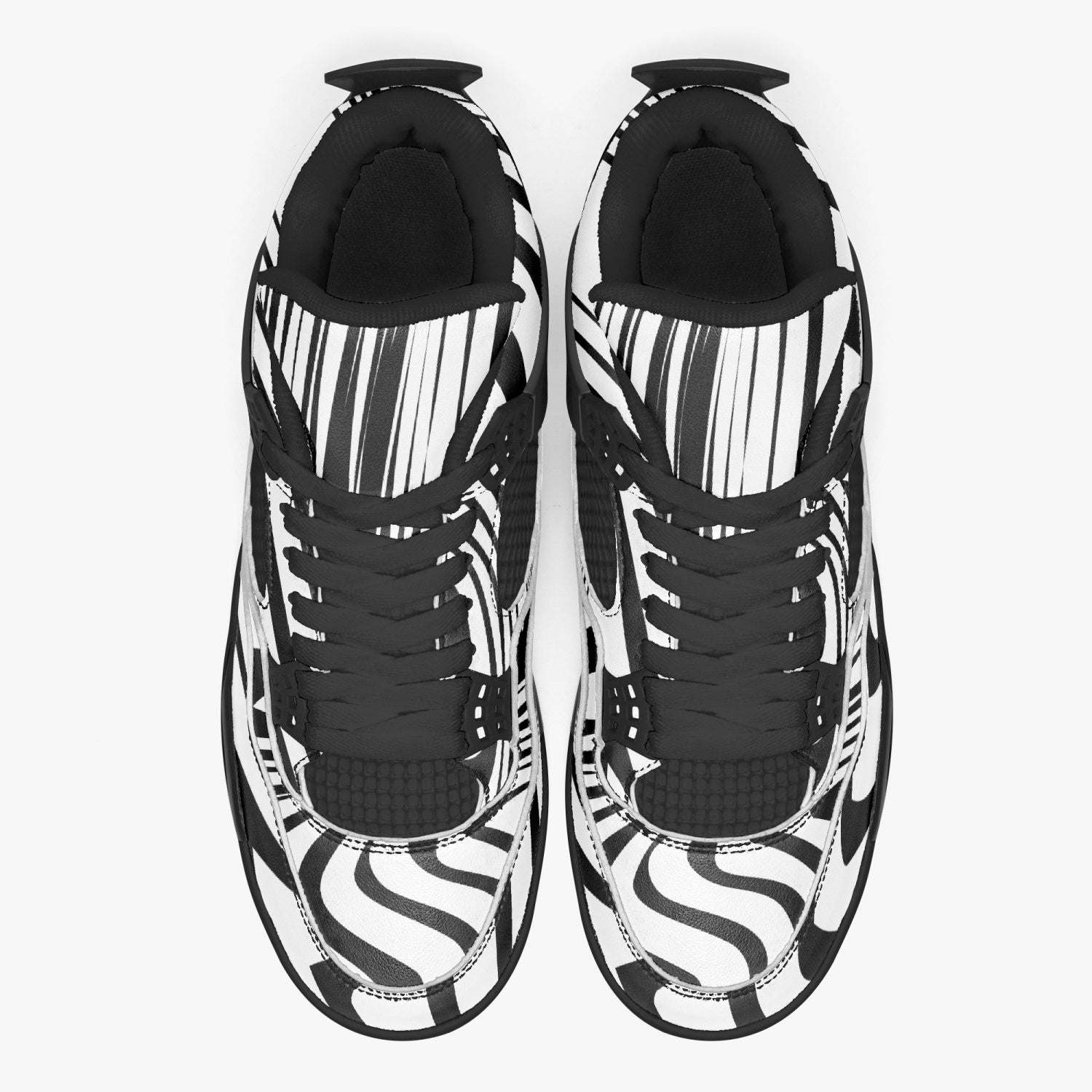 Elite Edition Abstract Black and White AJ4 Basketball Sneakers with Black Sole