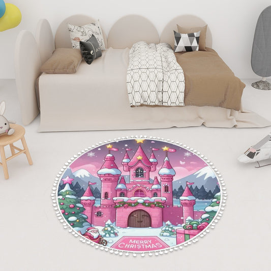 Round Area Rug with Pom Poms