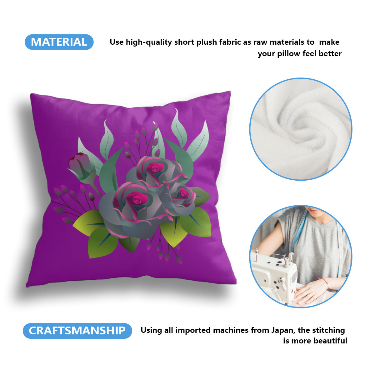 Cushion cover (6 sets, same sides)｜Polyester, pink rose bouquet