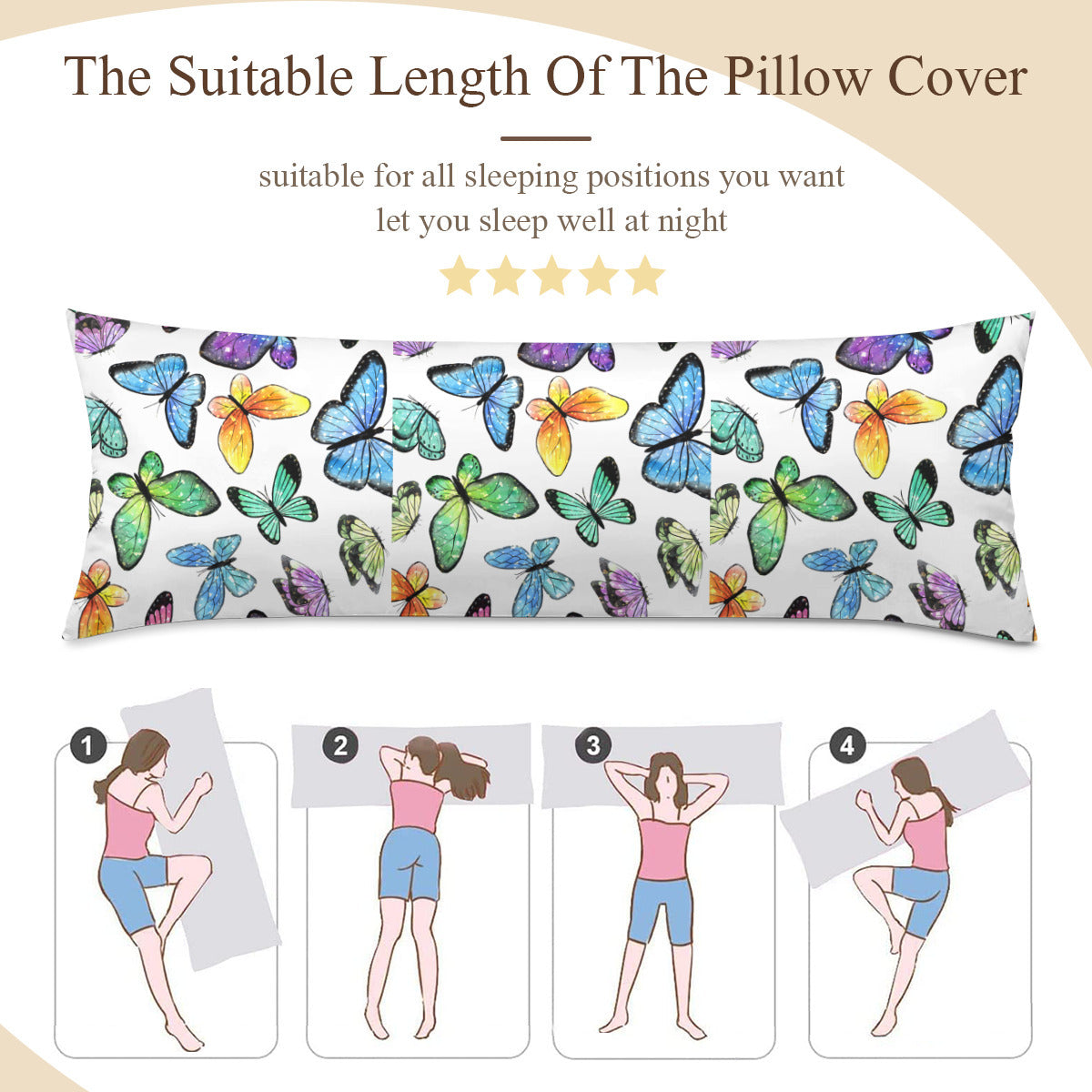 Long Pillow Cover Double-Sided Design (Multiple Sizes)｜Polyester - butterflies