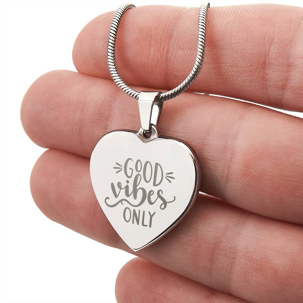 Engraved Heart Necklace Good Vibes only
