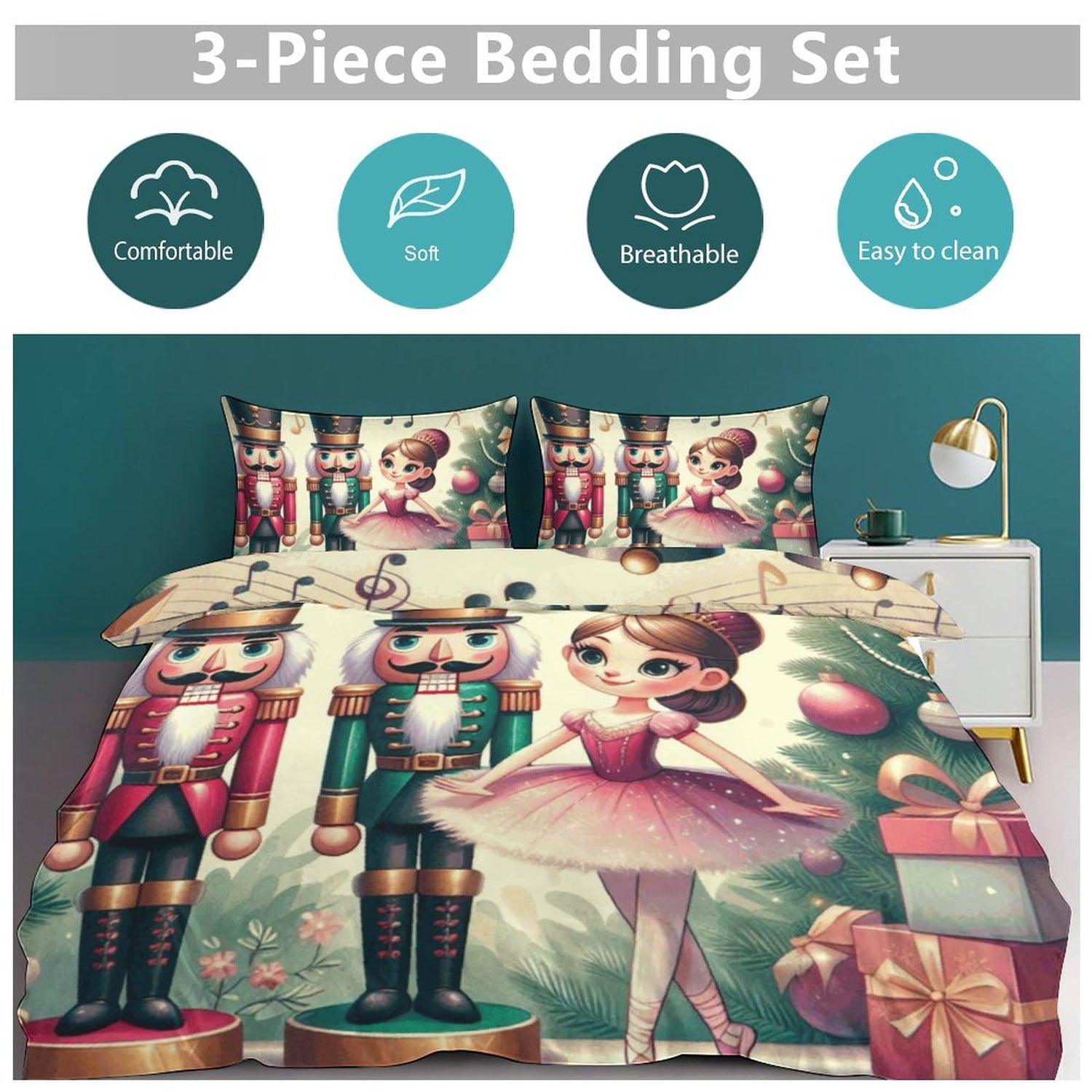 3-Piece Bedding Set-90&quot;x90&quot;/ 229x229cm (Dual-sided Printing)