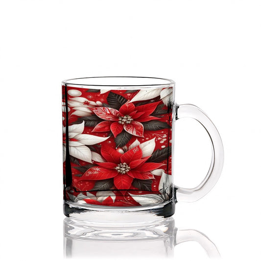 Glass Coffee Mugs Christmas Poinsettia