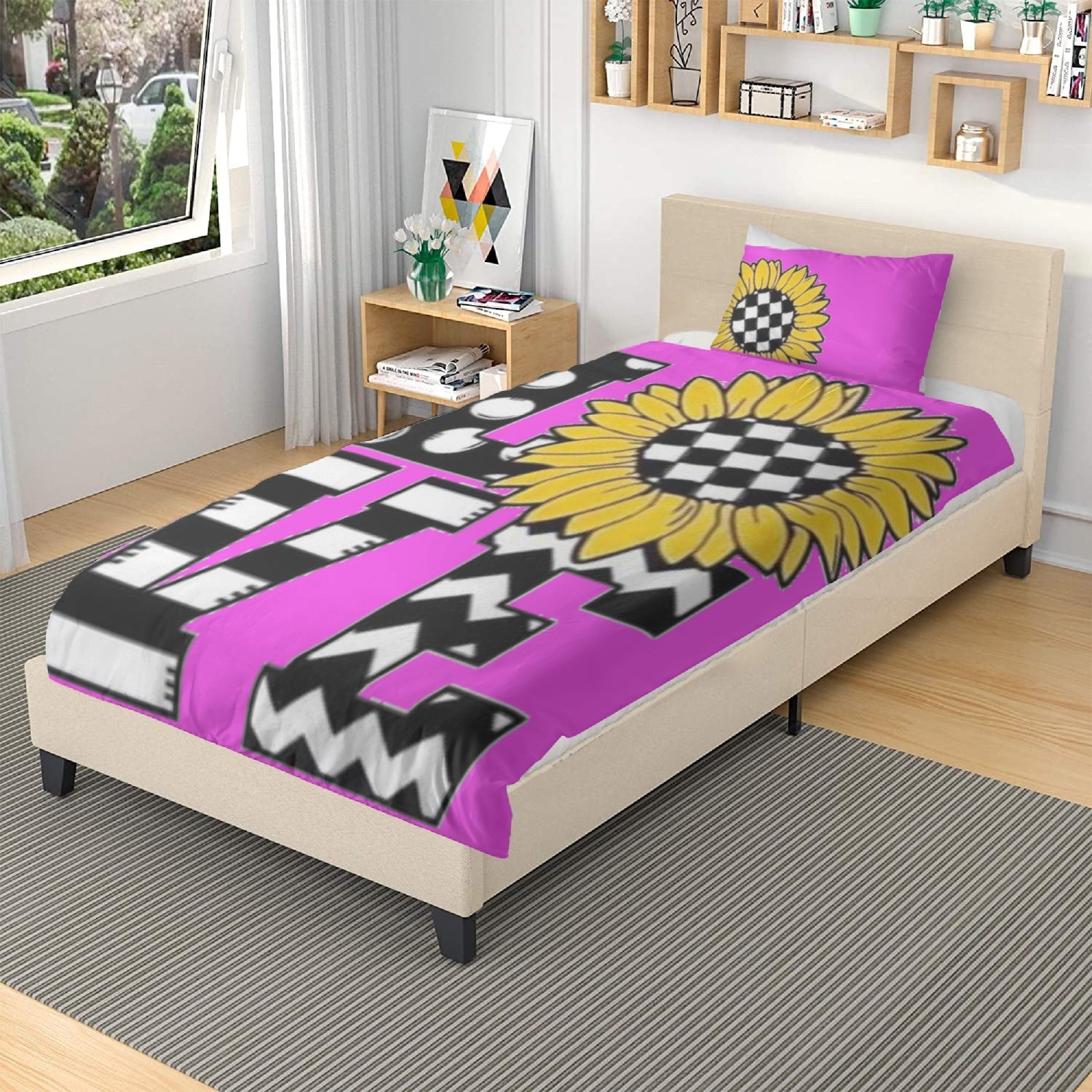 Love Themed 3-in-1 Polyester Bedding Set.