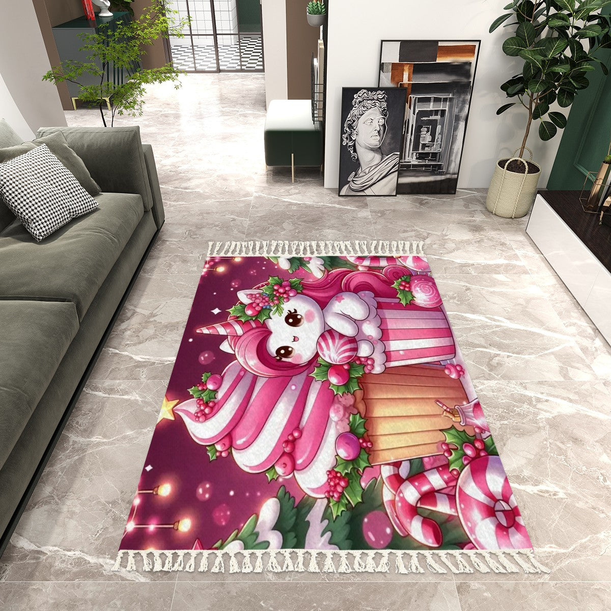 Area Rug with Tassels (8:5) Pink Unicorn Christmas decoration