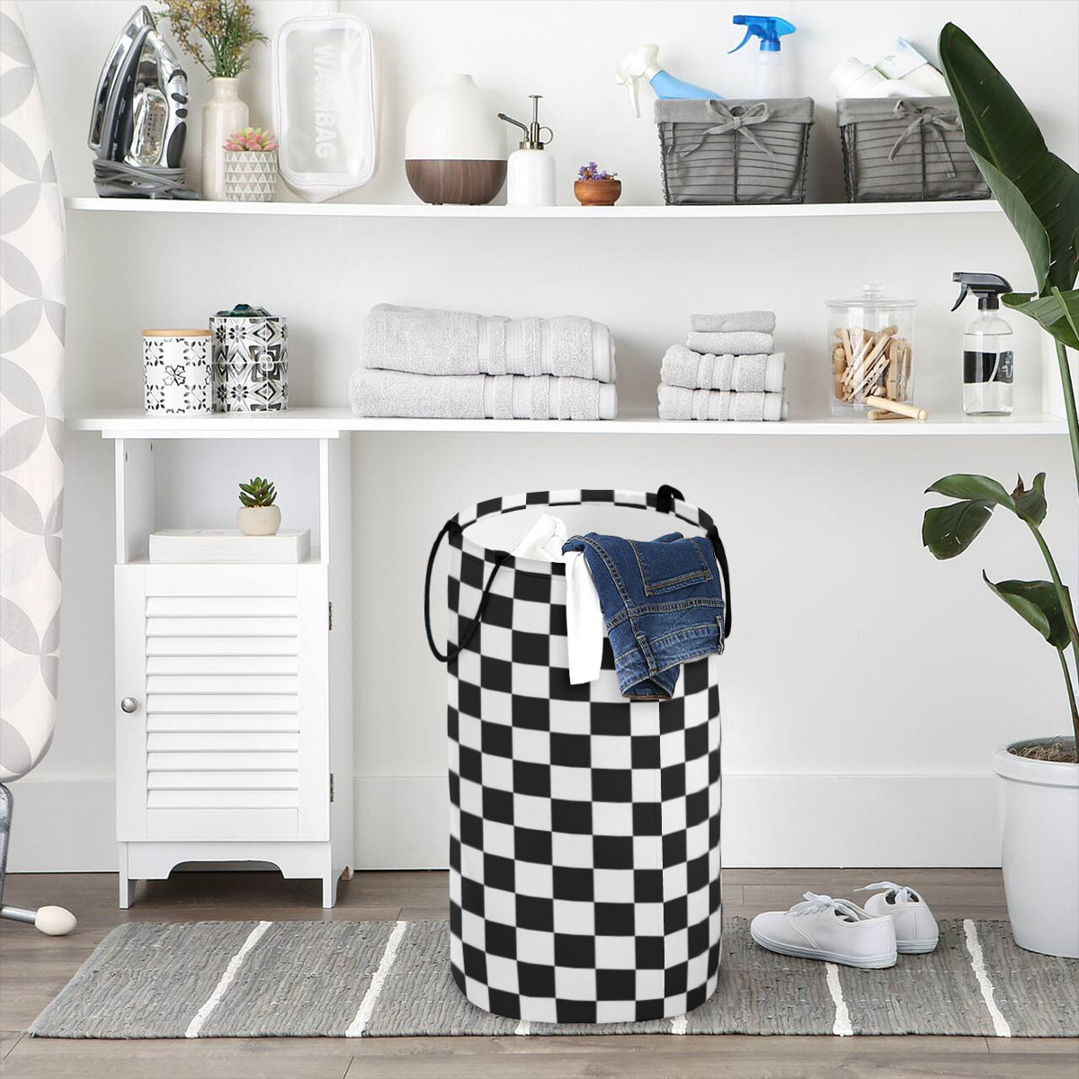 Large Capacity Foldable Laundry Basket Black and White | Polyester