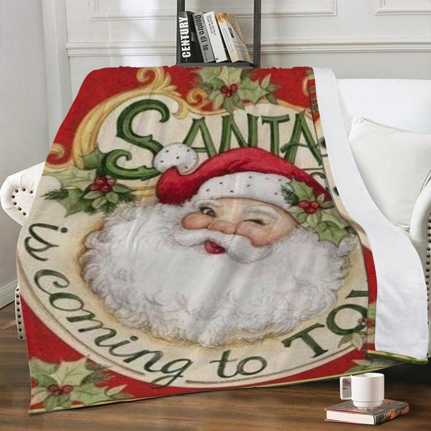 Cozy Dual-Sided Fleece Blanket Featuring Santa Claus Arrival.