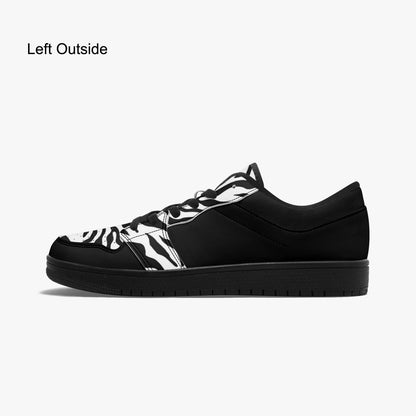 Low-Top Leather Sneakers - Black with Zebra print