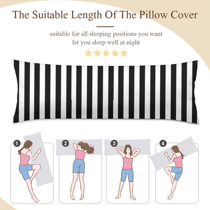 Long Pillow Cover Double-Sided Design,stripes black and white