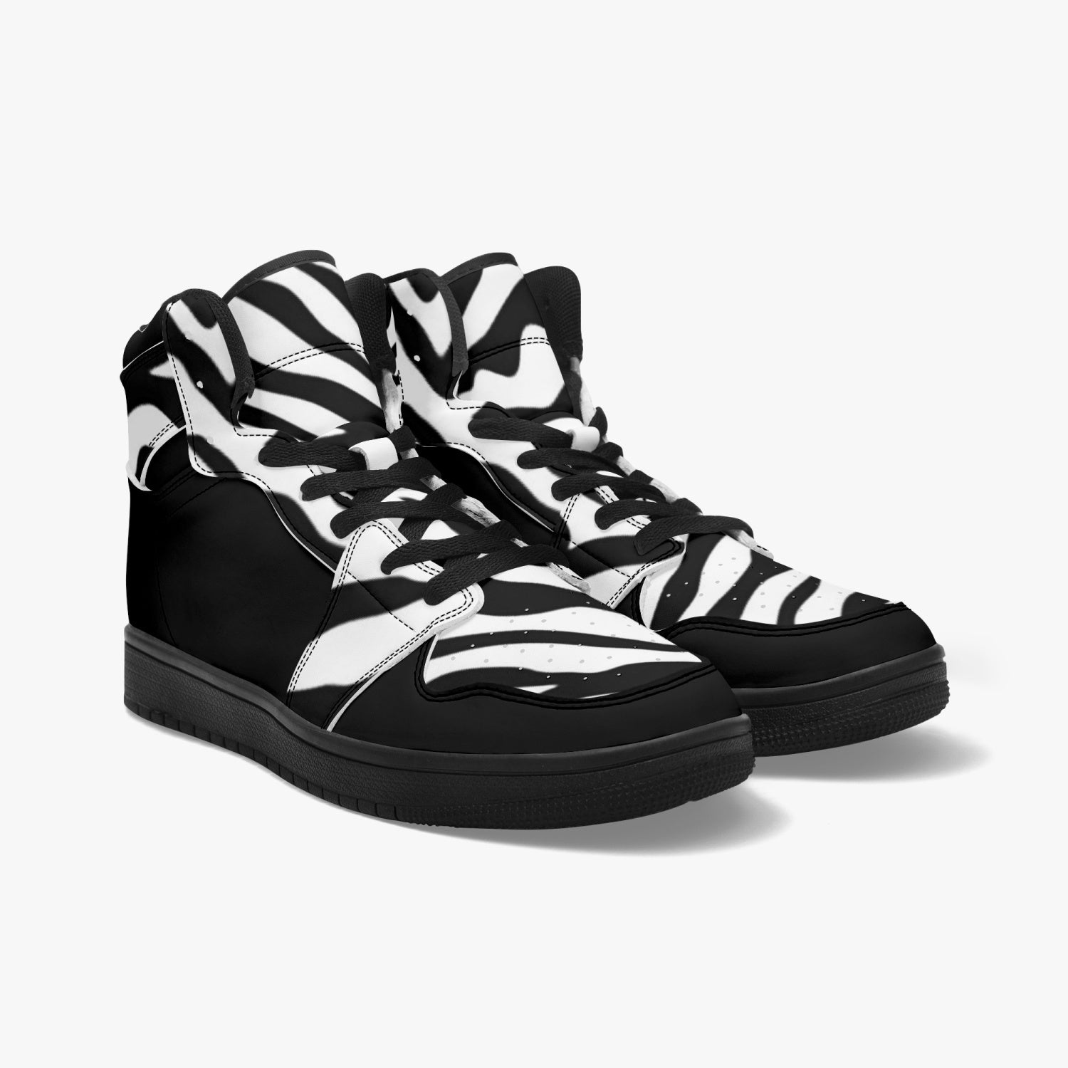 High Top Sneakers Black with zebra print decoration