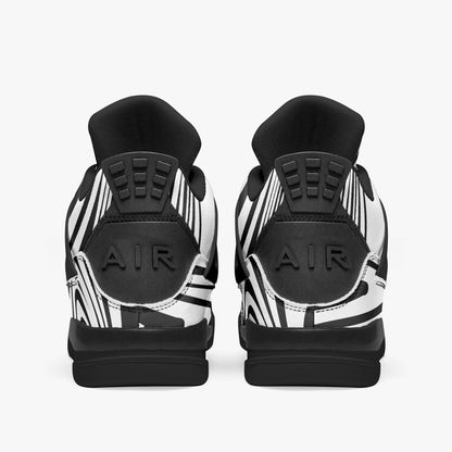 Elite Edition Abstract Black and White AJ4 Basketball Sneakers with Black Sole