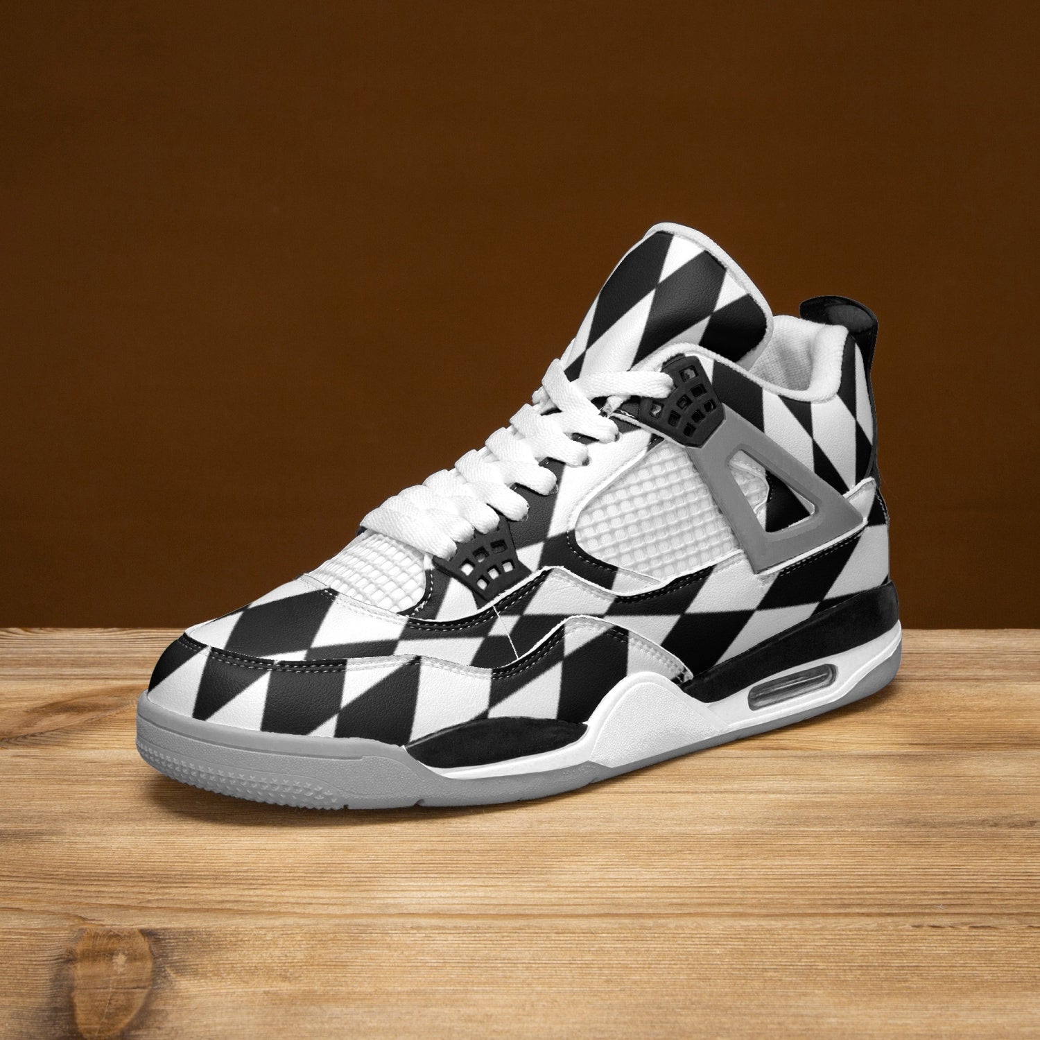 Black and White harlequin decoration AJ4 Basketball Sneakers -Grey Sole