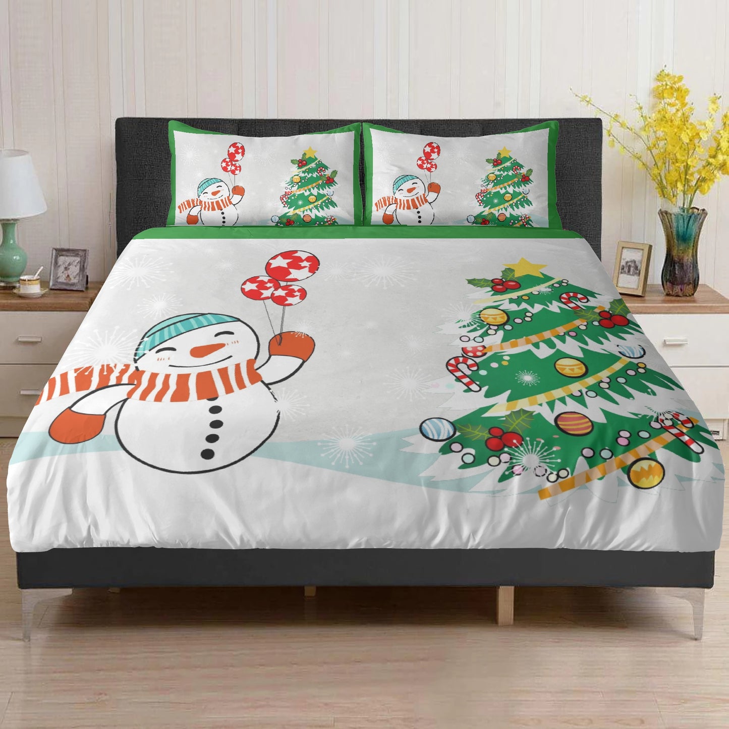 242. 3in1 Polyester Bedding Set Snowman and Christmas tree - HomeClothesJewelry