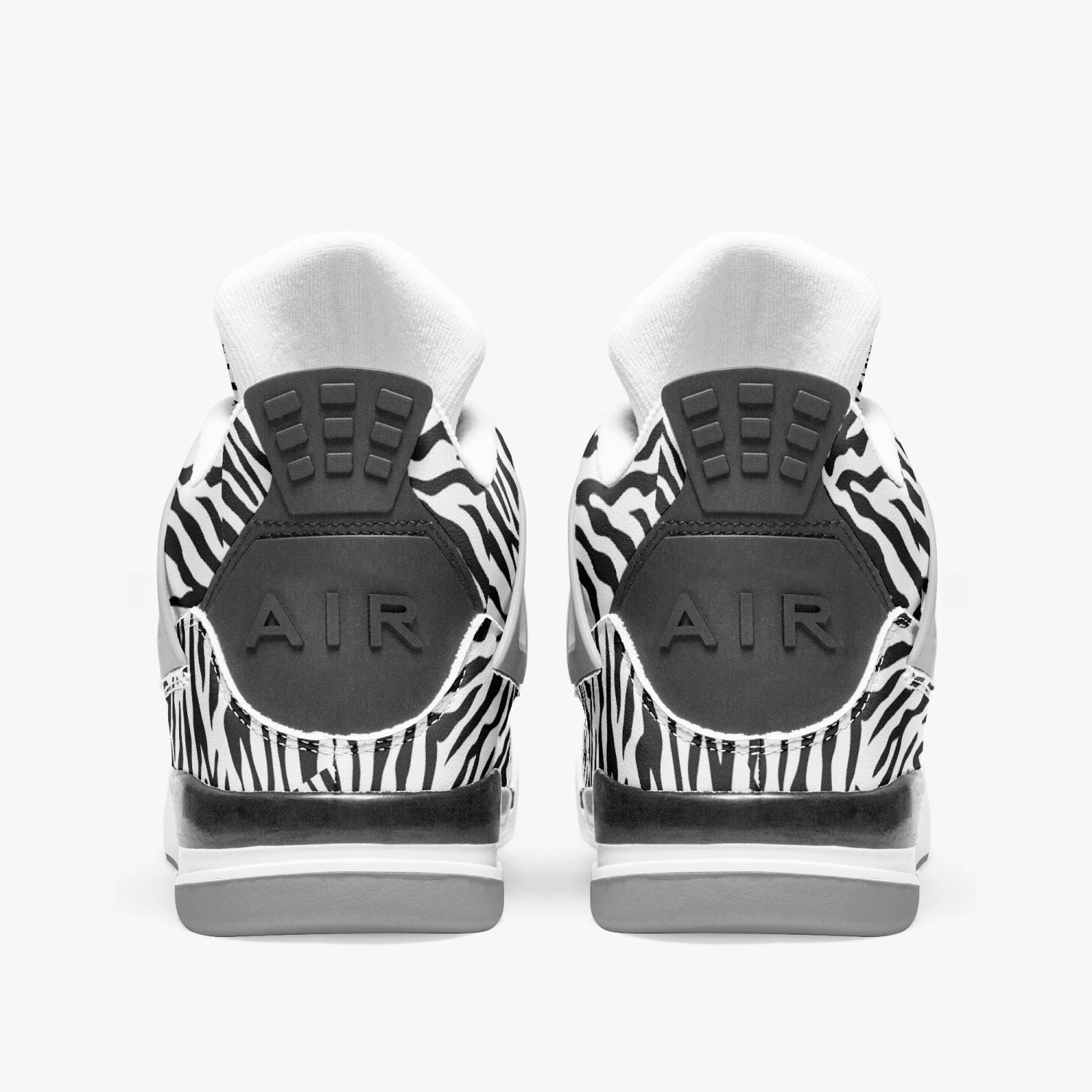 Unique AJ4 Basketball Sneakers with Zebra Print Accents and Grey Sole