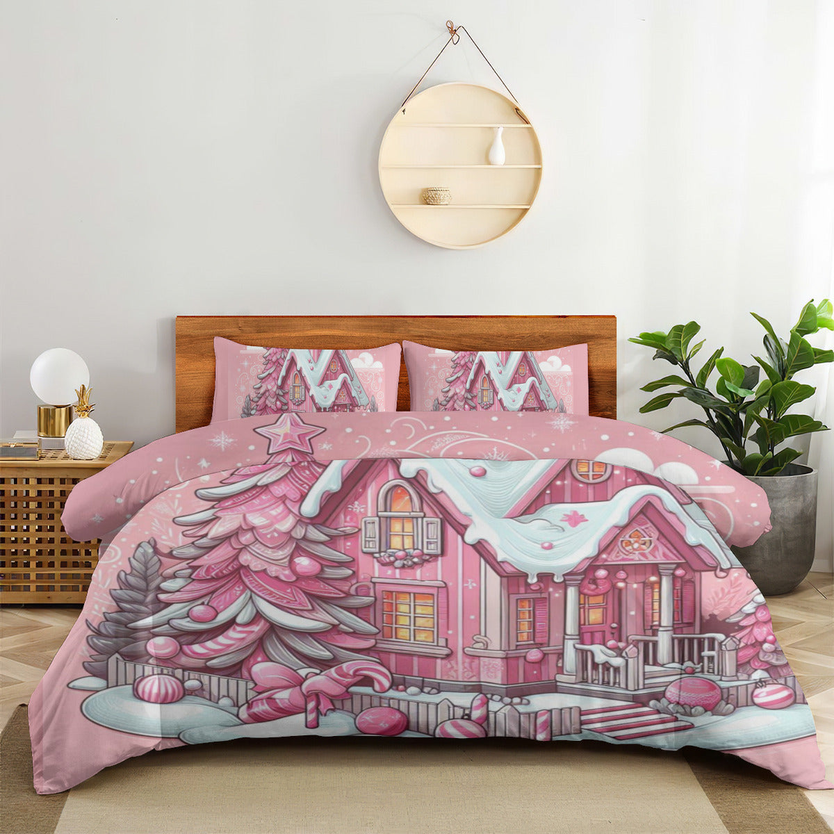 Quilt Cover Four-Piece Set  Christmas Pink House decoration