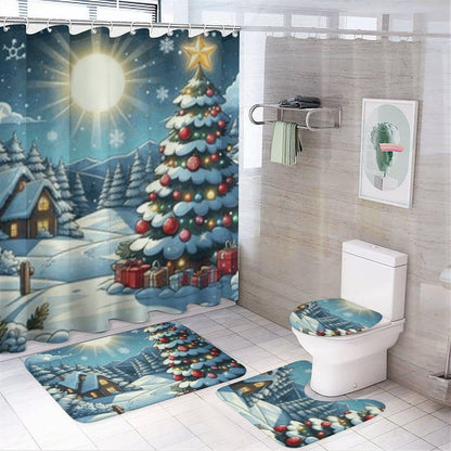 Shower Curtain Set with 3 Rugs