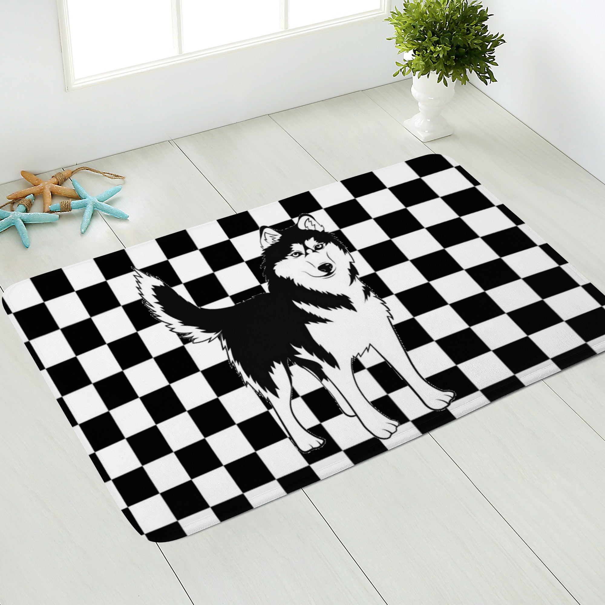 Doormat Husky on Black White