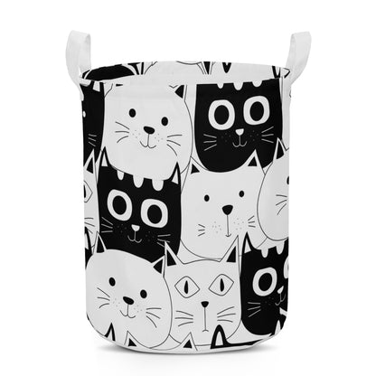 Round Laundry Basket Cats Black White