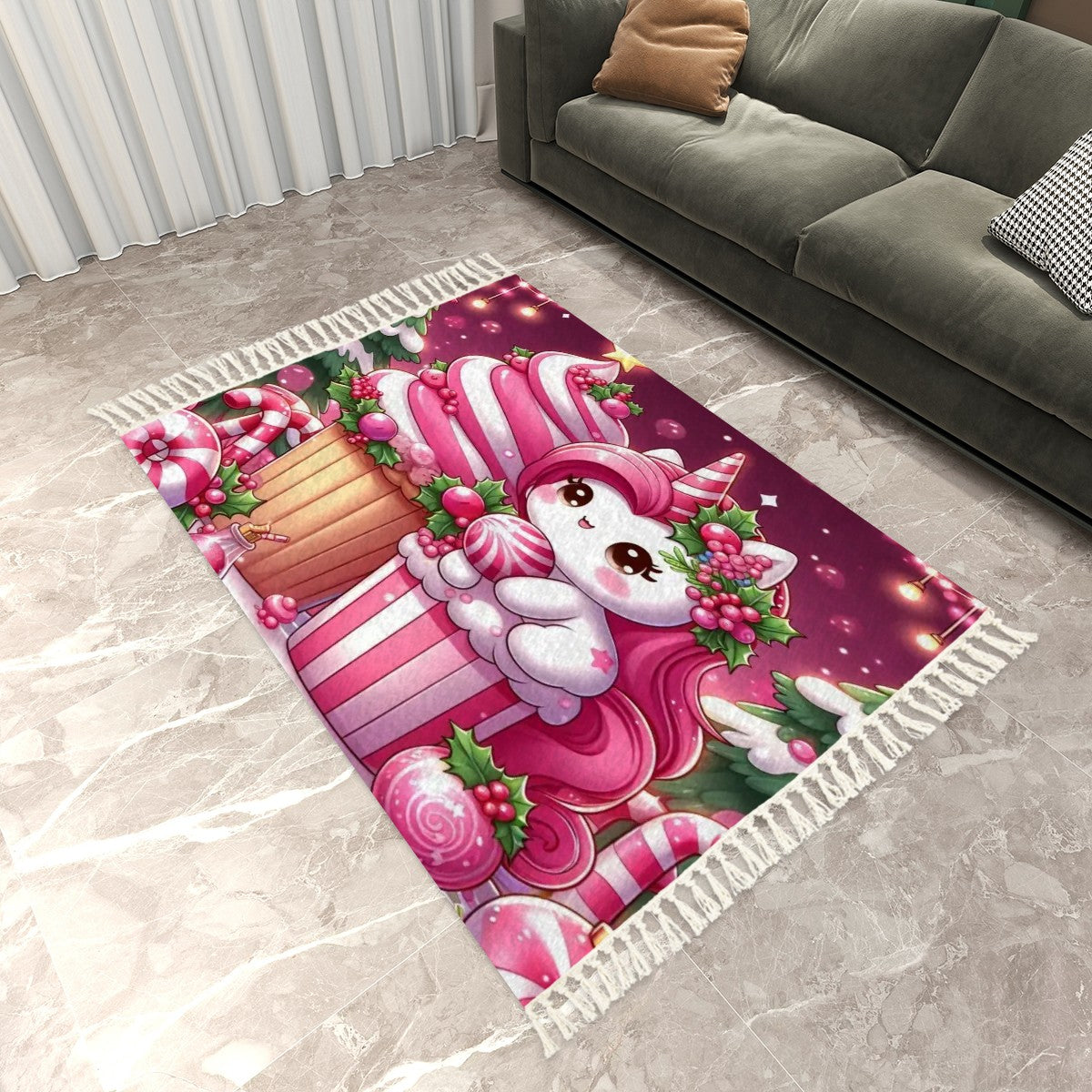 Area Rug with Tassels (8:5) Pink Unicorn Christmas decoration