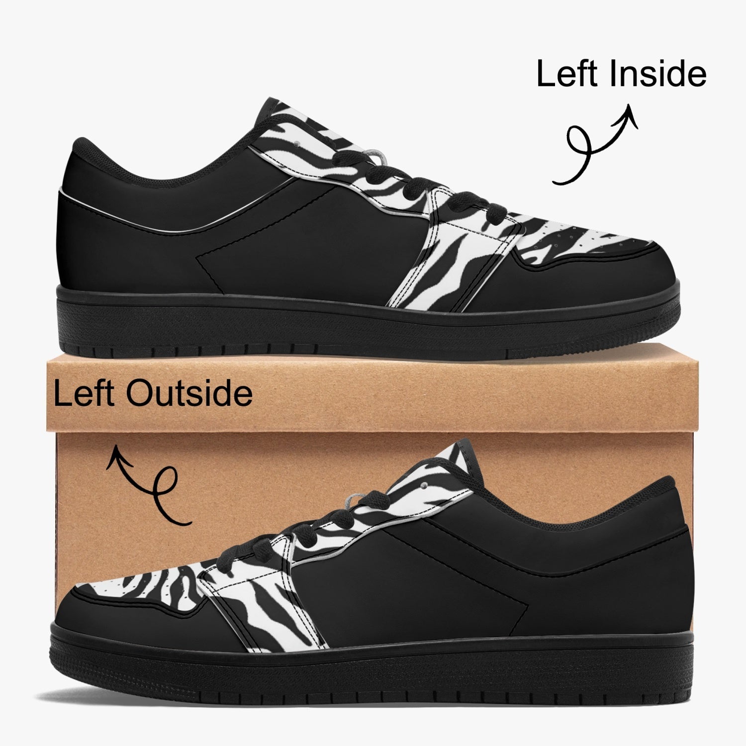 Low-Top Leather Sneakers - Black with Zebra print