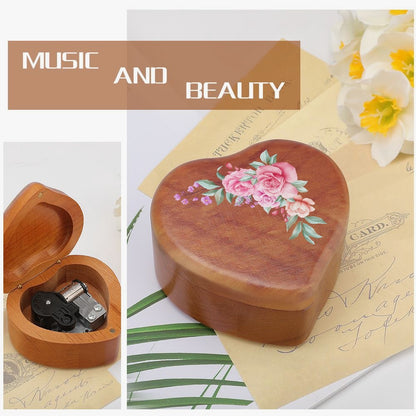 830. Heart Shaped Wooden Music Box Flowers